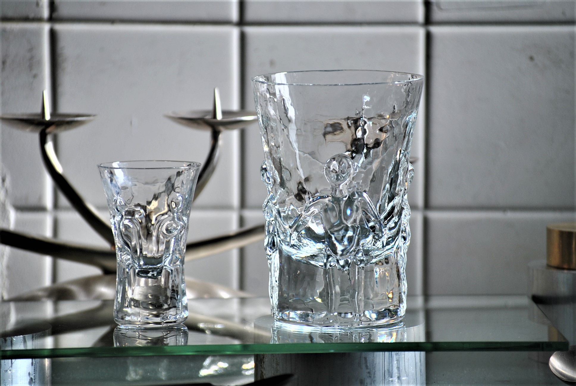 Erik Hoglund Set of 2 Glass / Boda /Sweden エリックホグラン の 父 母 息子 娘 レリーフ